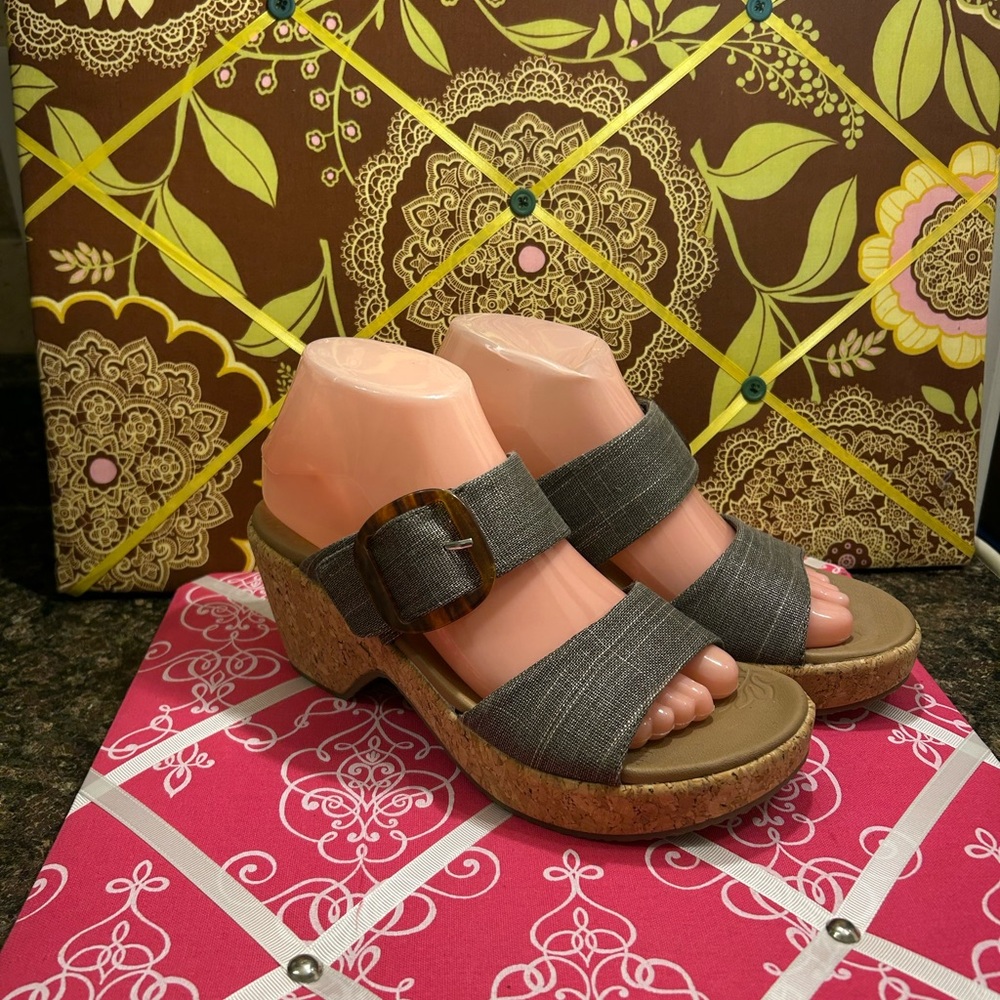 Skechers Charcoal Wedge Sandals with Buckle